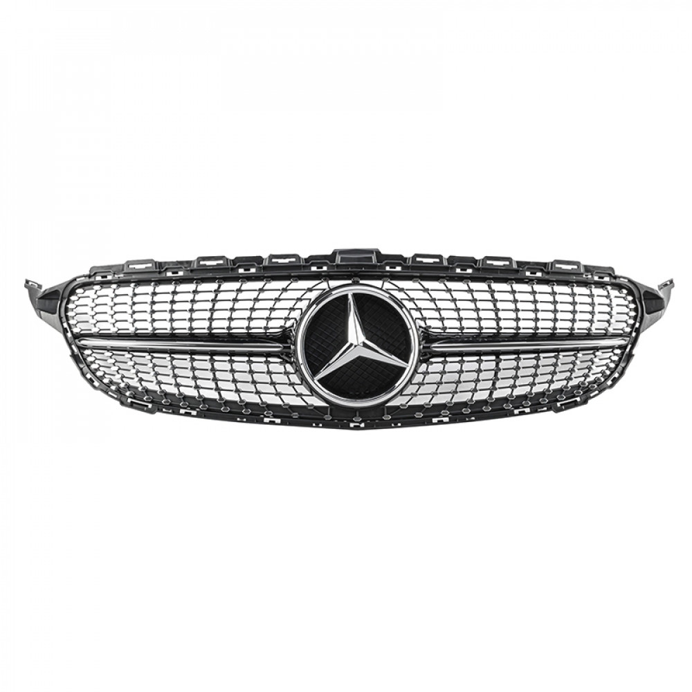 Решетка радиатора для Mercedes C-Class W205 (2014-2018) в стиле Diamond (Black Chrome)