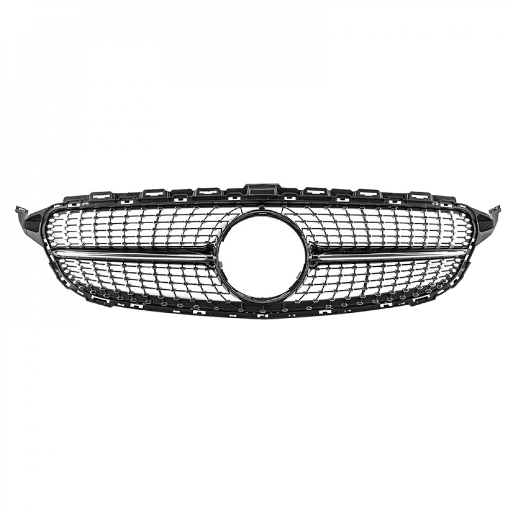 Решетка радиатора для Mercedes C-Class W205 (2014-2018) в стиле Diamond (Black Chrome)