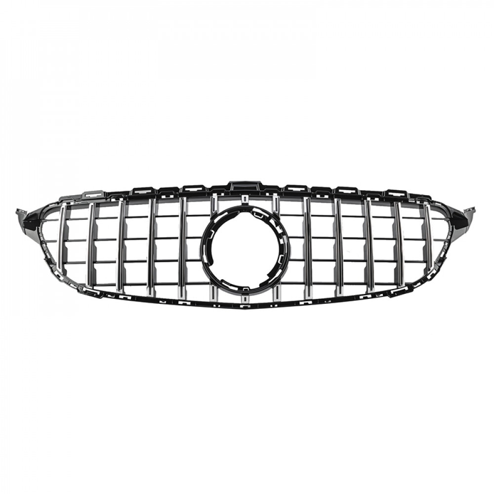 Решетка радиатора Mercedes C-Class W205 (2018-2021) в стиле Panamericana без камеры 360 (Black Chrome)