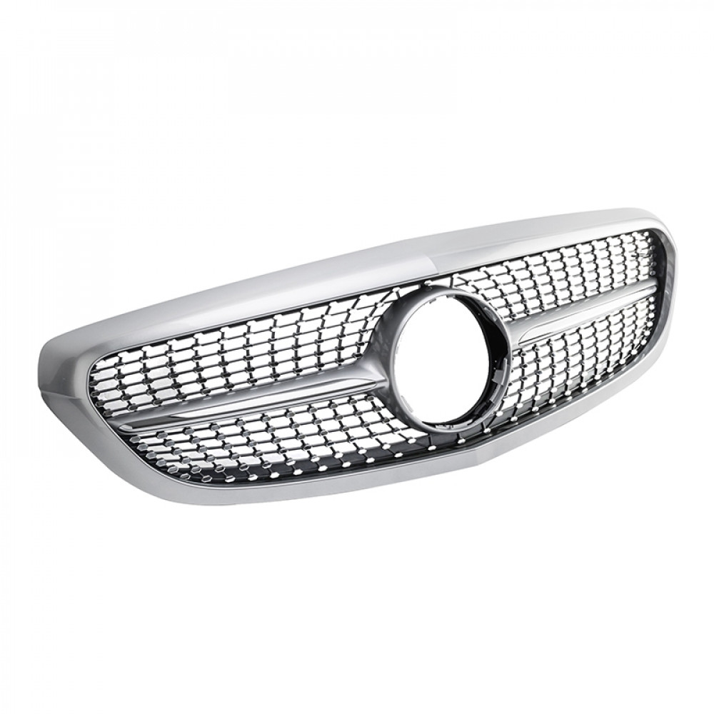 Решітка радіатора для Mercedes C-Class W205 (2014-2018) у стилі Diamond (Silver Chrome)