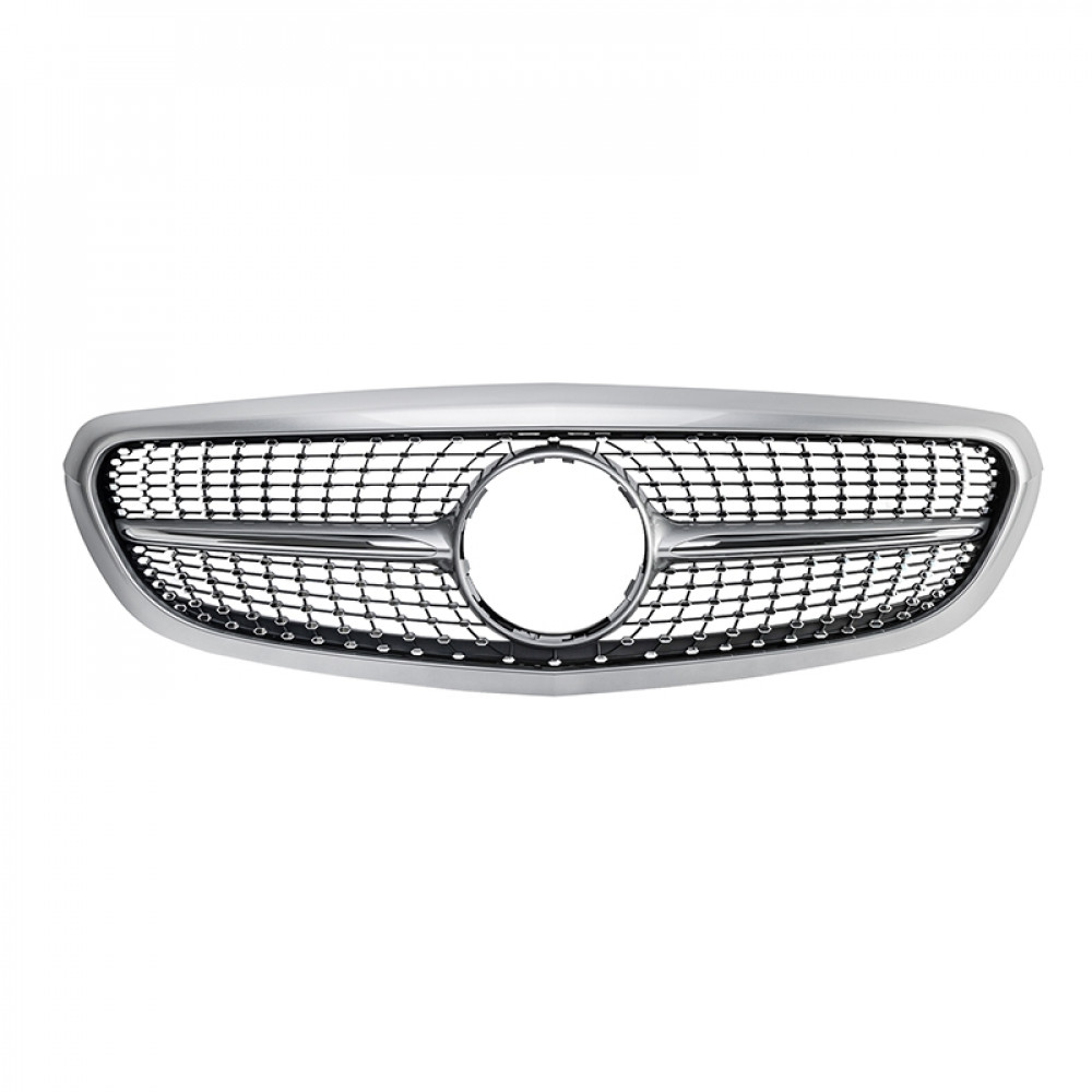 Решітка радіатора для Mercedes C-Class W205 (2014-2018) у стилі Diamond (Silver Chrome)