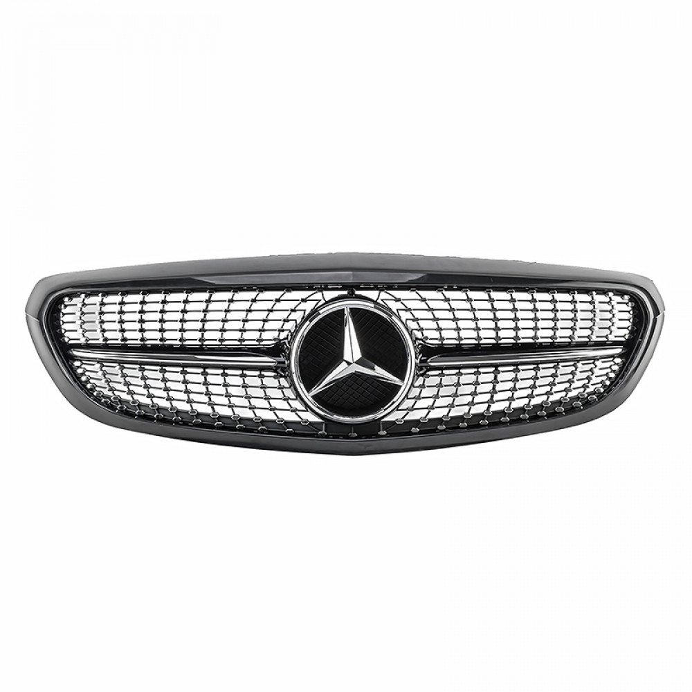 Решетка радиатора для Mercedes C-Class W205 (2014-2018) в стиле Diamond Silver (Рамка под покраску)