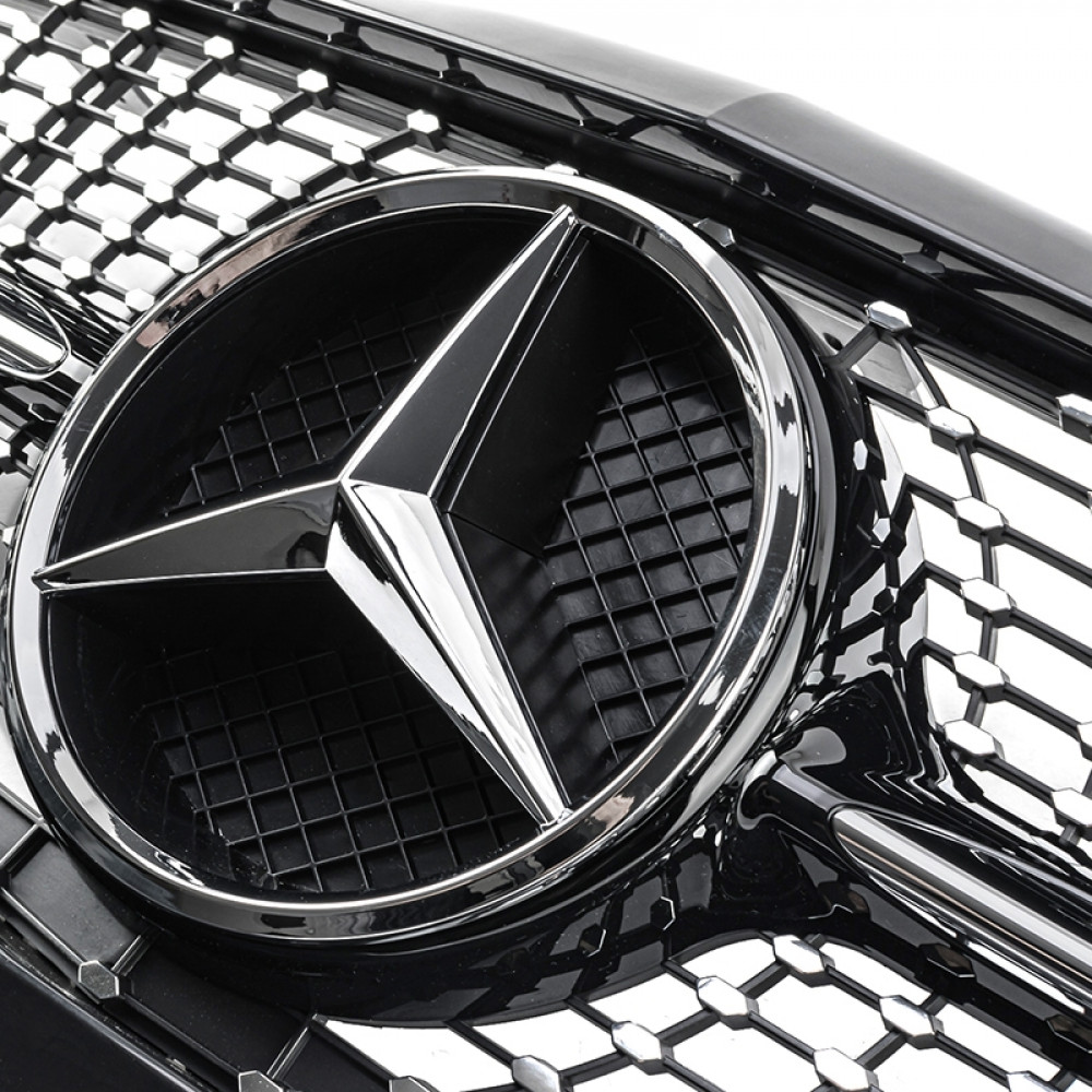 Решетка радиатора для Mercedes C-Class W205 (2014-2018) в стиле Diamond Silver (Рамка под покраску)