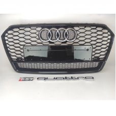 Решетка радиатора Audi A7 стиль RS 2014-2016 Рестайлинг (Gloss Black)