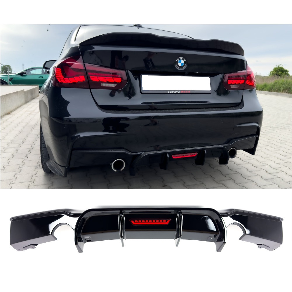 Диффузор заднего бампера BMW F30/F31 Performance Черный глянец LED