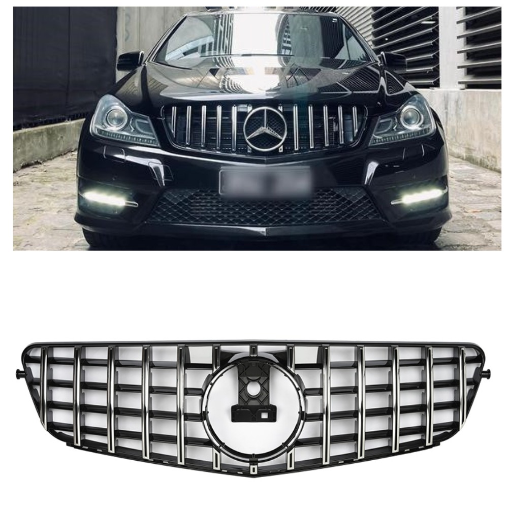 Решетка радиатора Mercedes C-Class W204 (2007-2014) в стиле Panamericana (Gloss Black/Chrome)