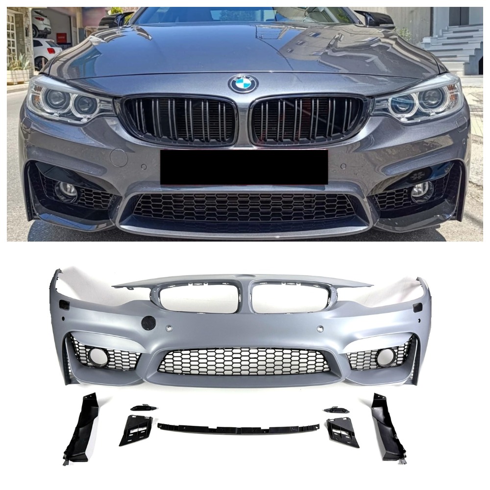 Бампер передній BMW 4 F32/F33/F36 (2013-2020) в стилі M4 під парктронік, омивачі, туманки