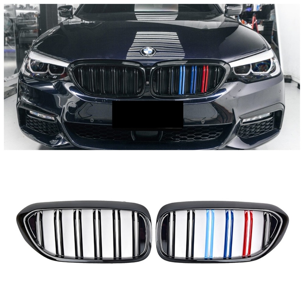 Решетка радиатора (ноздри) BMW 5-Series G30/G31 (2016-2020) в стиле M-Performance (Триколор)