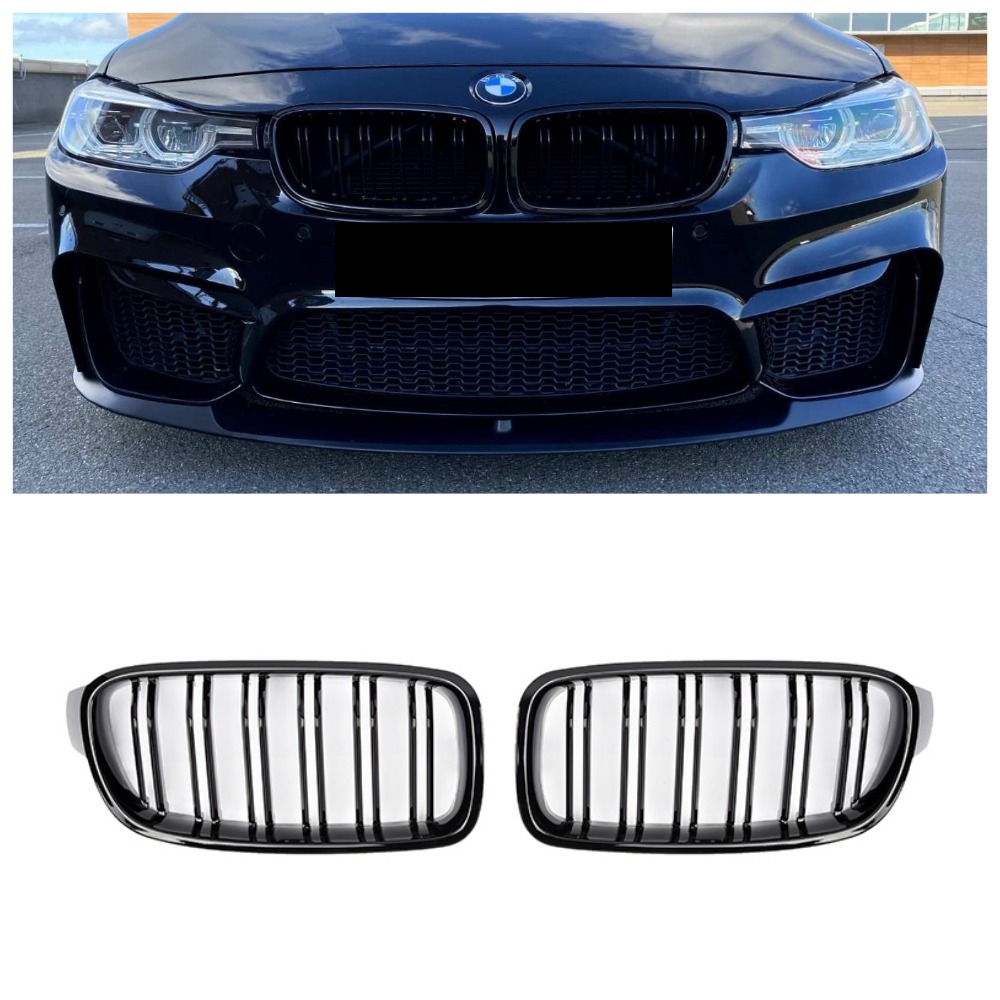 Решетки радиатора (ноздри) BMW 3-Series F30/F31 (2011-2019) в стиле М3 Gloss Black (двойные ребра)