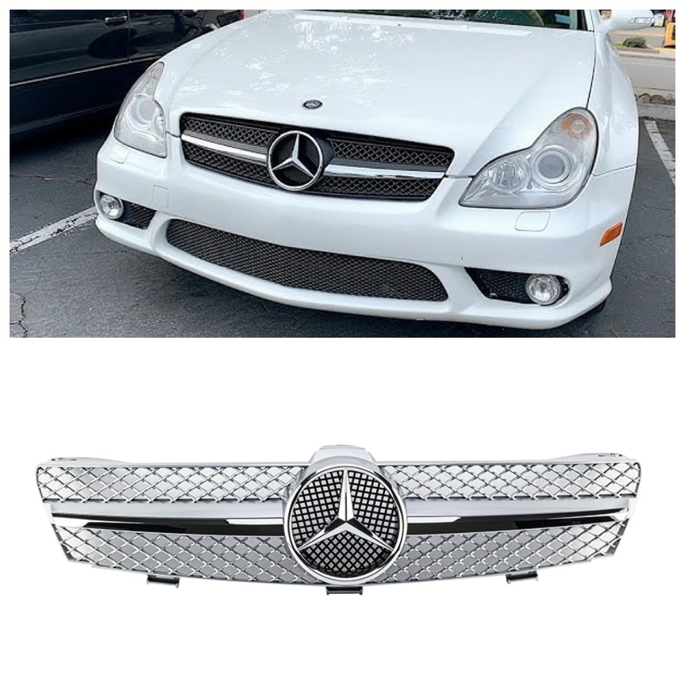 Решетка радиатора Mercedes CLS W219 (2004-2008) в стиле AMG (Silver Chrome)