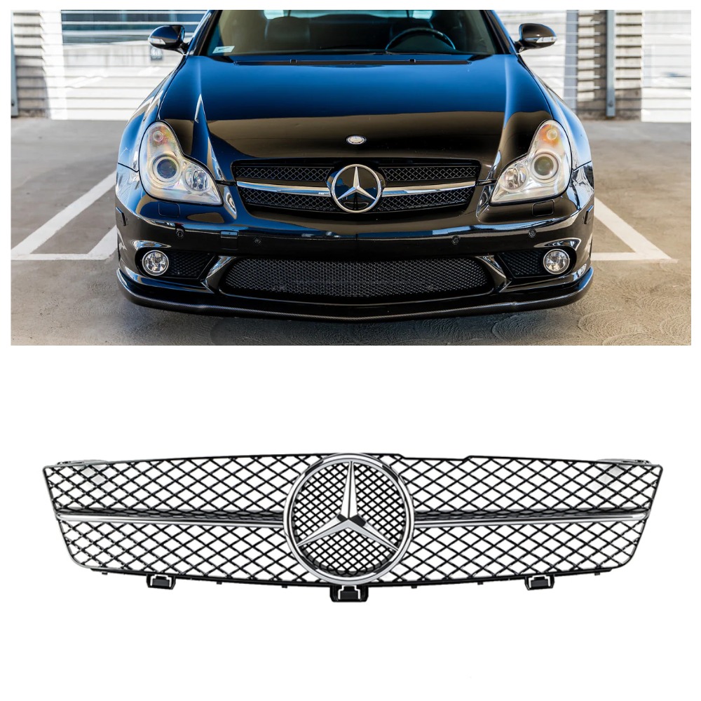 Решетка радиатора Mercedes CLS-Class W219 (2008-2010) в стиле AMG (Black Chrome)