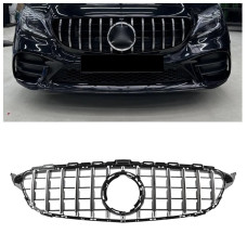 Решітка радіатора Mercedes C-Class W205 (2018-2021) у стилі Panamericana без камери 360 (Black Chrome) Решітка радіатора Mercedes C-Class W205 (2018-2021) у стилі Panamericana без камери 360 (Black Chrome)