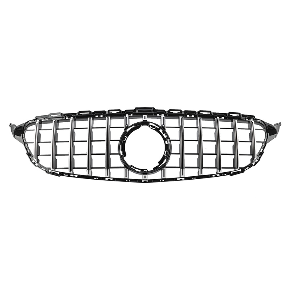 Решетка радиатора Mercedes C-Class W205 (2018-2021) в стиле Panamericana без камеры 360 (Black Chrome)