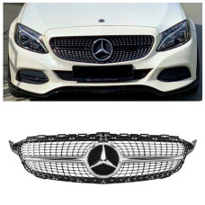 Решітка радіатора для Mercedes C-Class W205 (2014-2018) у стилі Diamond під камеру 360 (Black Chrome) Решітка радіатора для Mercedes C-Class W205 (2014-2018) у стилі Diamond під камеру 360 (Black Chrome)