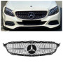 Решетка радиатора для Mercedes C-Class W205 (2014-2018) в стиле Diamond под камеру 360 (Black Chrome)