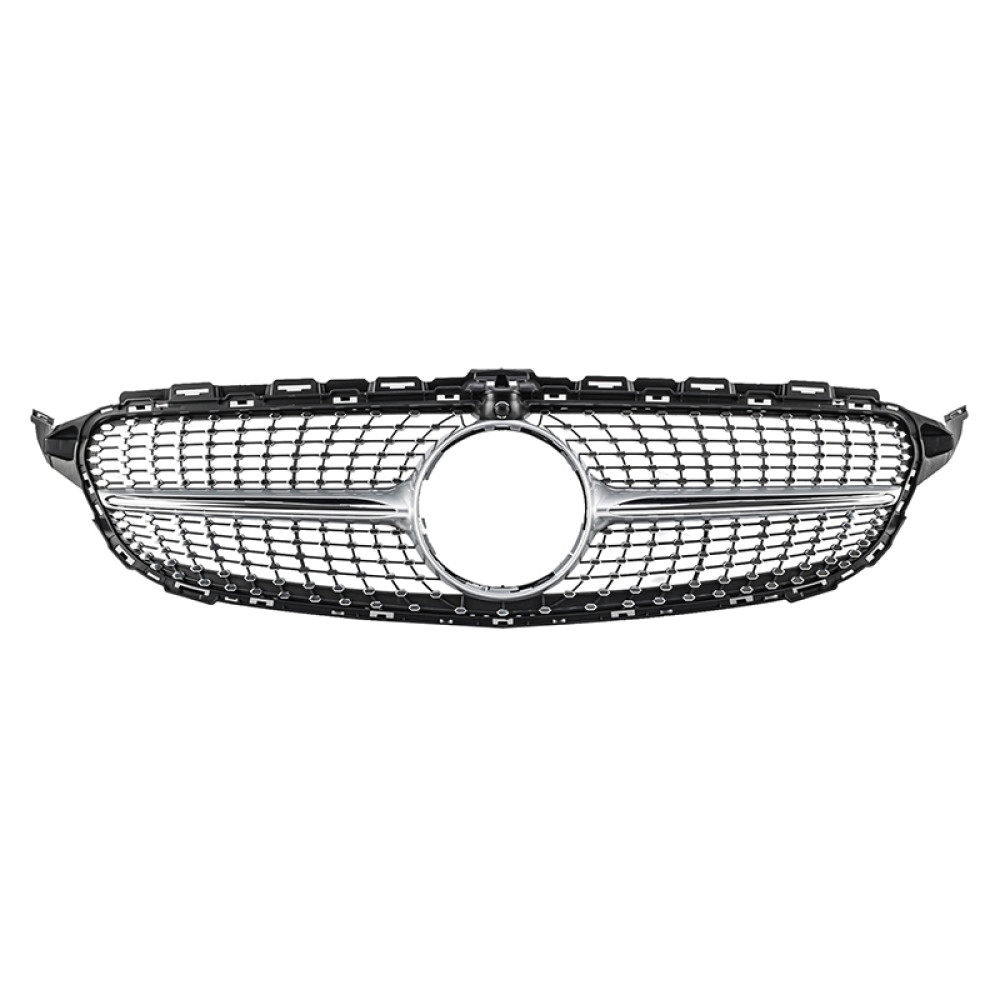 Решітка радіатора для Mercedes C-Class W205 (2014-2018) у стилі Diamond під камеру 360 (Black Chrome)