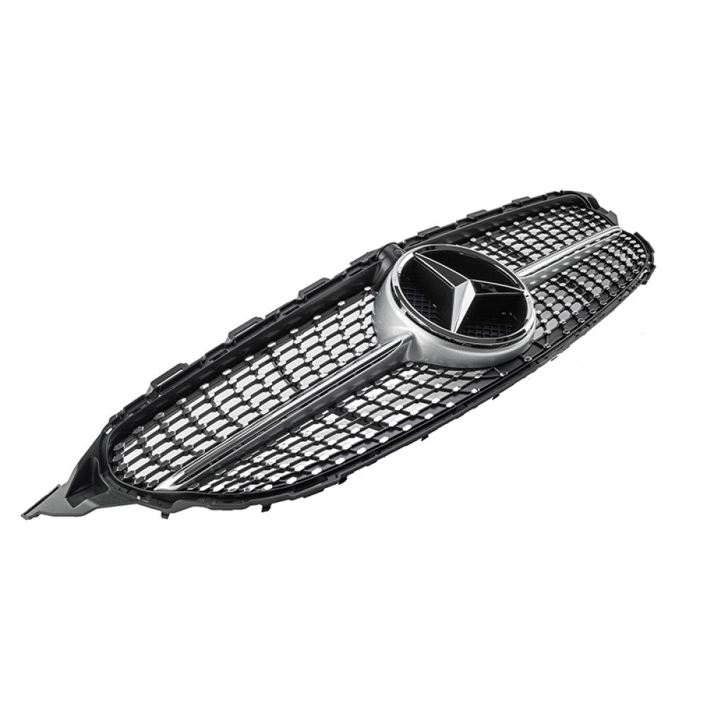 Решетка радиатора для Mercedes C-Class W205 (2014-2018) в стиле Diamond под камеру 360 (Black Chrome)