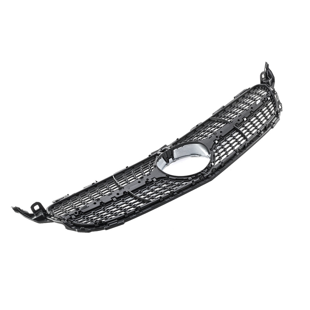 Решетка радиатора для Mercedes C-Class W205 (2014-2018) в стиле Diamond под камеру 360 (Black Chrome)