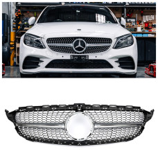 Решітка радіатора для Mercedes C-Class W205 (2018-2021) у стилі Diamond під камеру 360 (Silver Chrome) Решітка радіатора для Mercedes C-Class W205 (2018-2021) у стилі Diamond під камеру 360 (Silver Chrome)