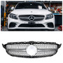 Решітка радіатора для Mercedes C-Class W205 (2018-2021) у стилі Diamond під камеру 360 (Silver Chrome)