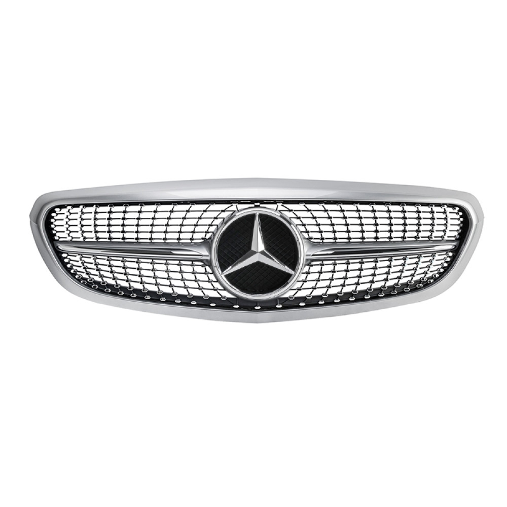 Решітка радіатора для Mercedes C-Class W205 (2014-2018) у стилі Diamond (Silver Chrome)