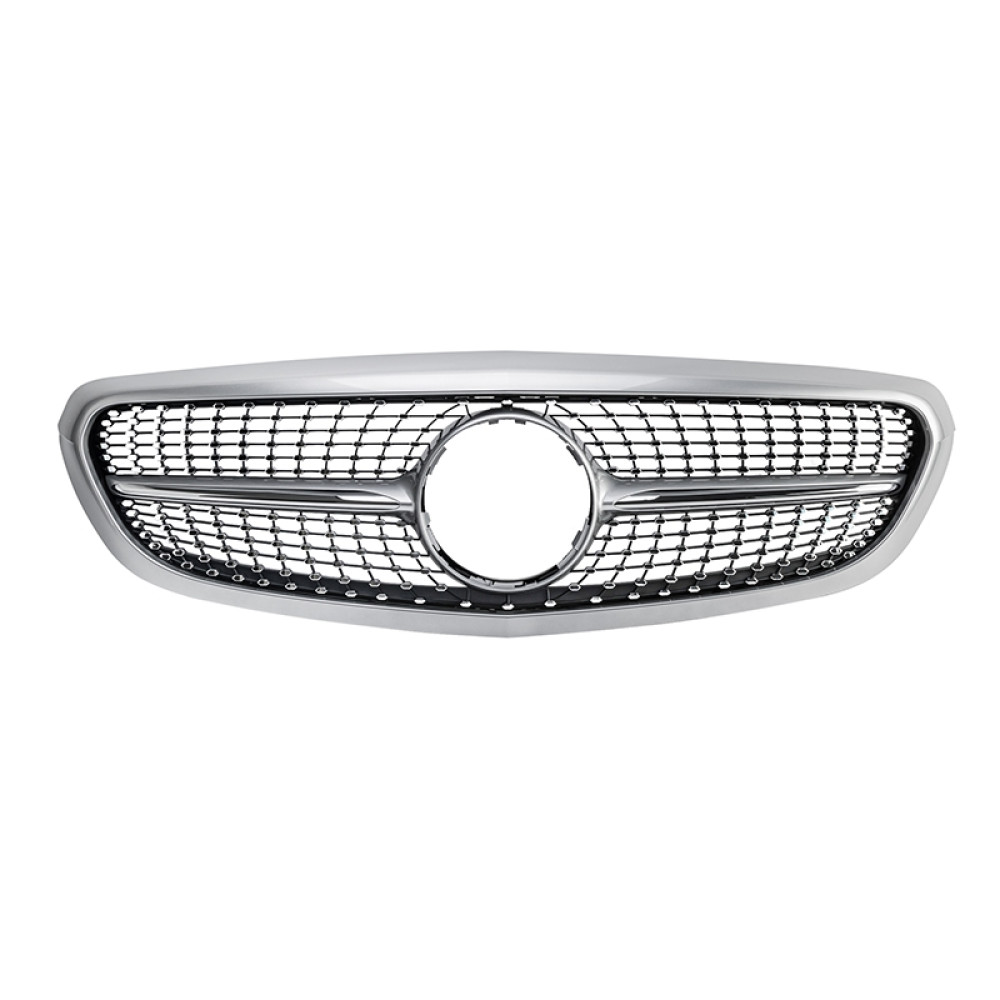 Решетка радиатора для Mercedes C-Class W205 (2014-2018) в стиле Diamond (Silver Chrome)
