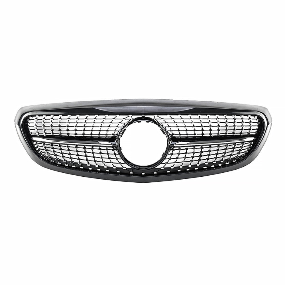 Решетка радиатора для Mercedes C-Class W205 (2014-2018) в стиле Diamond Silver (Рамка под покраску)