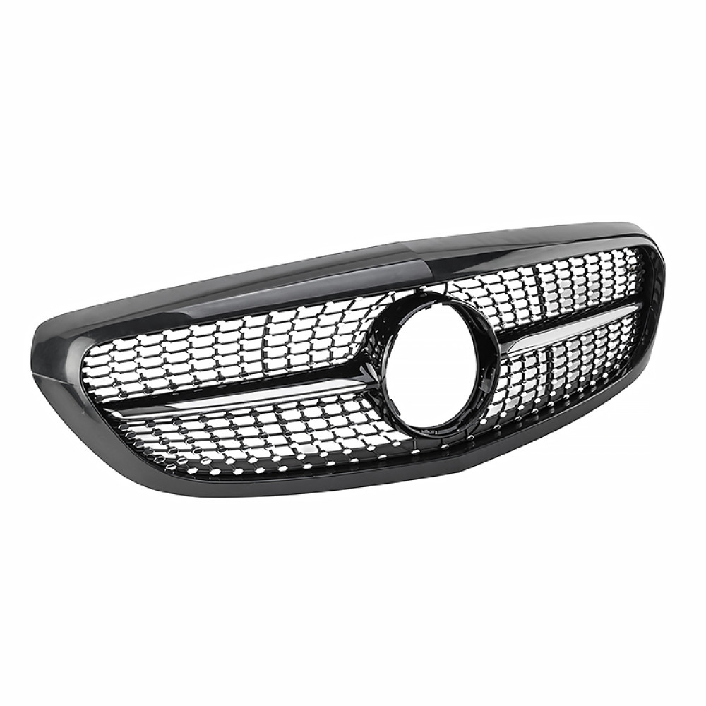 Решетка радиатора для Mercedes C-Class W205 (2014-2018) в стиле Diamond Silver (Рамка под покраску)