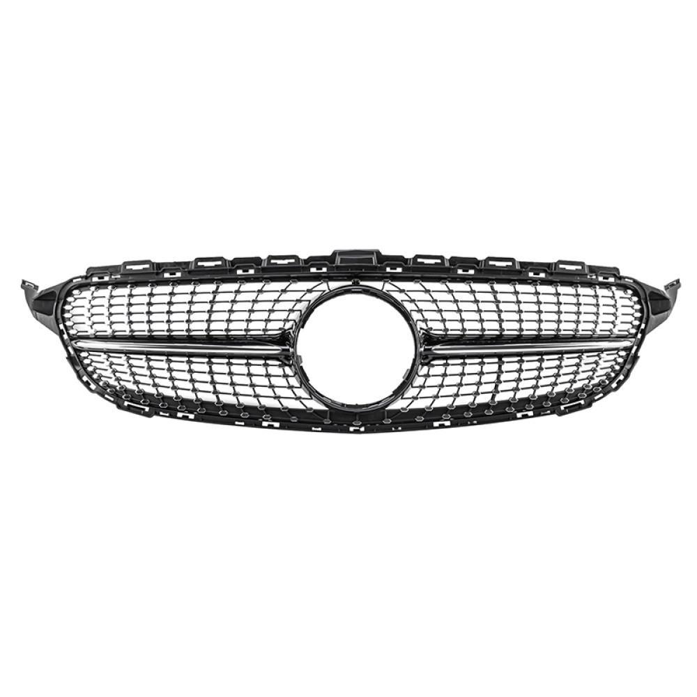 Решітка радіатора для Mercedes C-Class W205 (2014-2018) у стилі Diamond (Black Chrome)