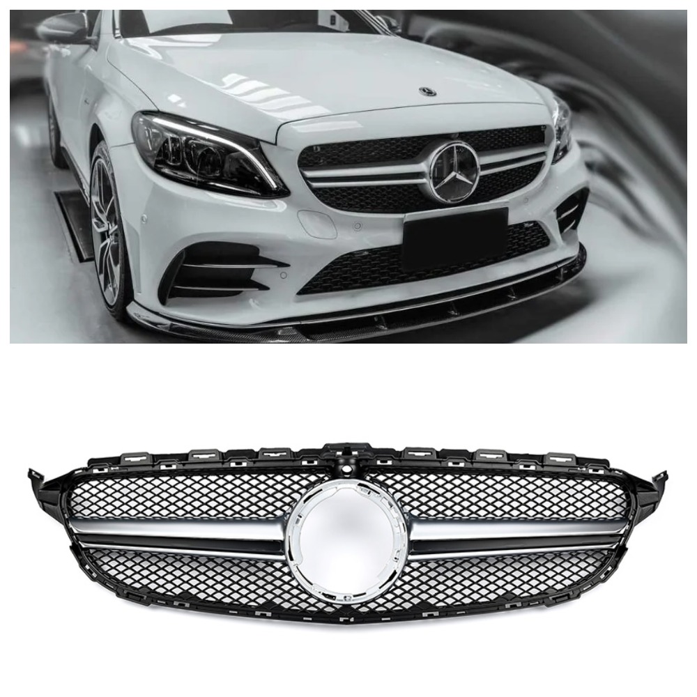 Решітка радіатора для Mercedes C-Class W205 (2018-2021) у стилі Avantgarde (Matte Chrome)
