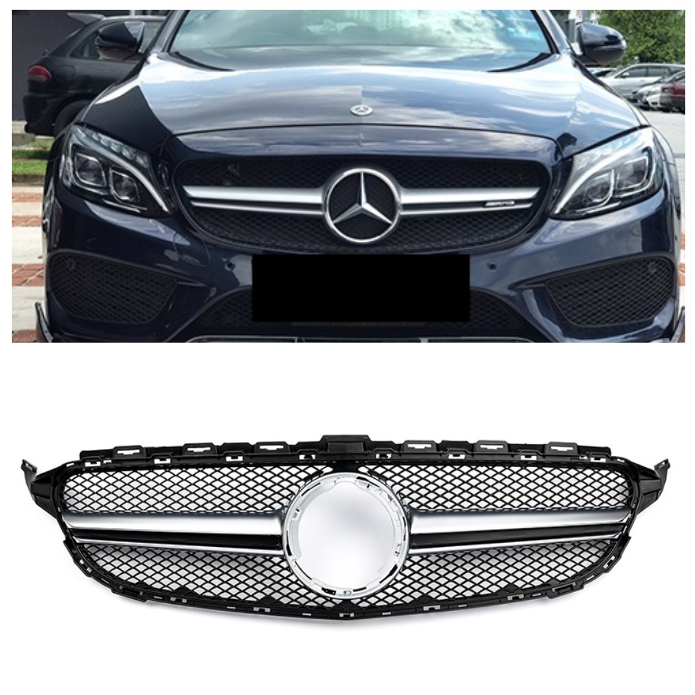 Решітка радіатора для Mercedes C-Class W205 (2018-2021) у стилі AMG C63 (Black Matte Chrome)