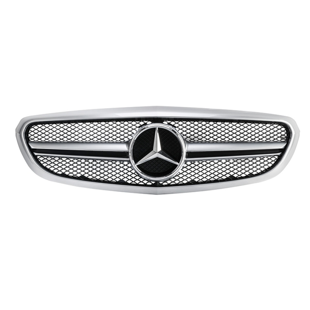 Решітка радіатора для Mercedes C-Class W205 (2014-2018) у стилі AMG C63 (Silver Matte Chrome)