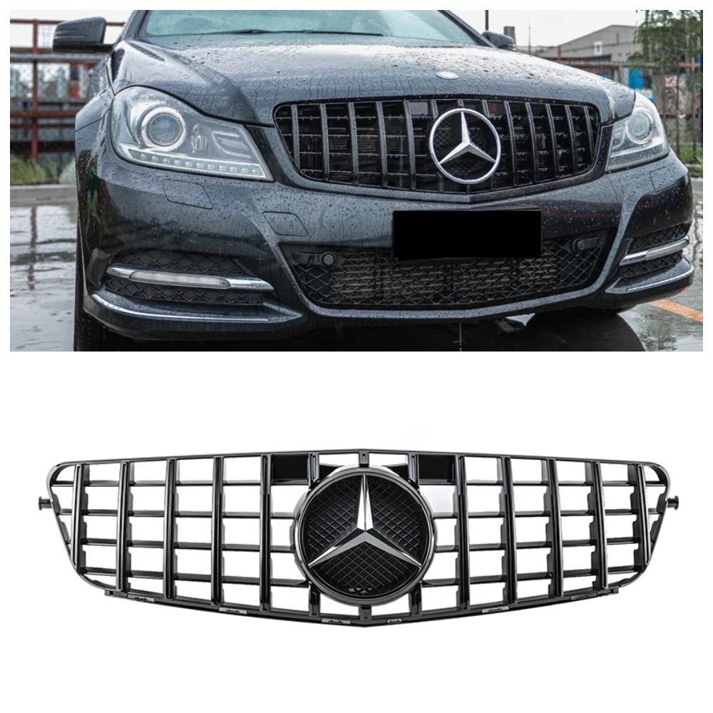 Решетка радиатора Mercedes C-Class W204 (2007-2014) в стиле Panamericana (Gloss Black)