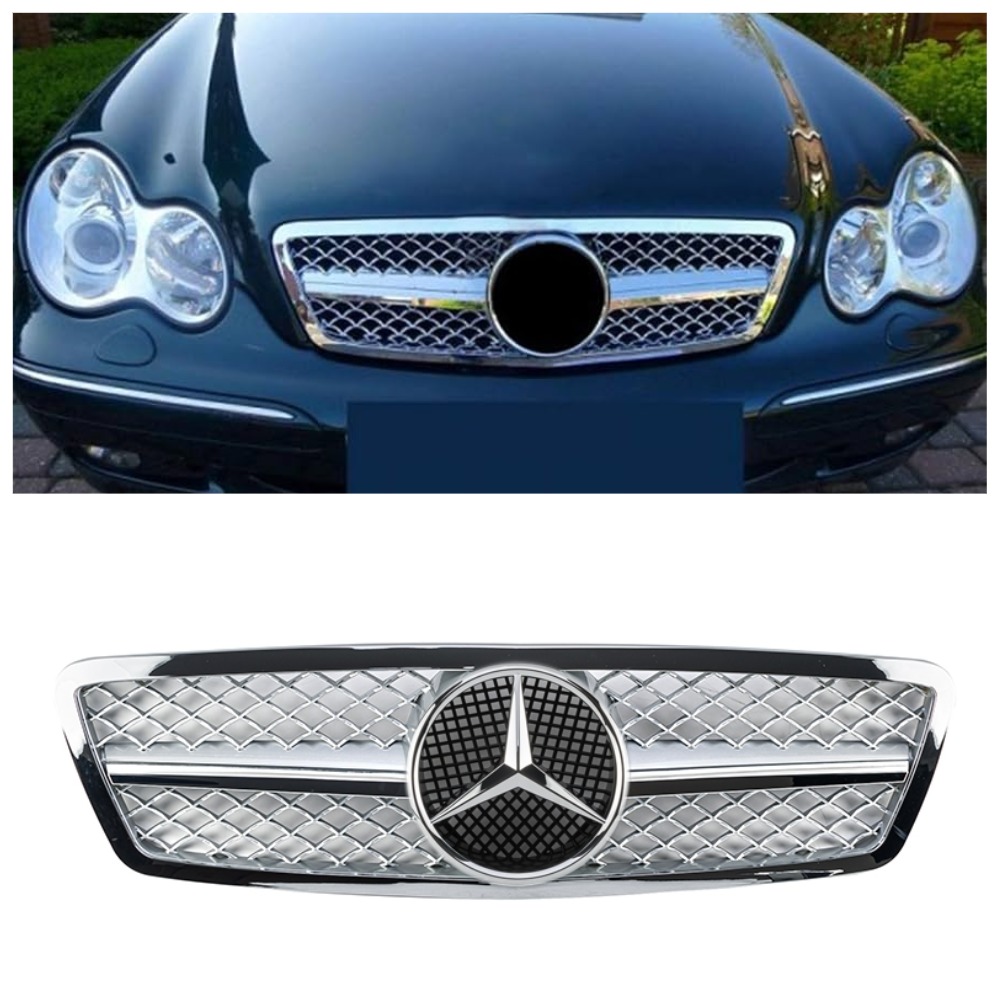 Решетка радиатора Mercedes C-Class W203 (2000-2007) в стиле AMG (Silver Chrome)