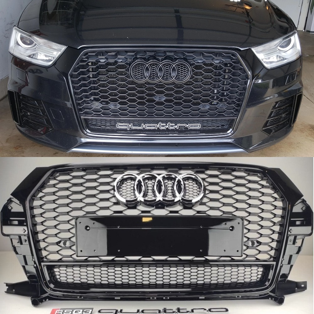 Решетка радиатора Audi Q3 (2014-2018) в стиле RS Quattro (черный глянец)