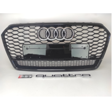 Решетка радиатора Audi A7 стиль RS 2014-2016 Рестайлинг (Gloss Black)