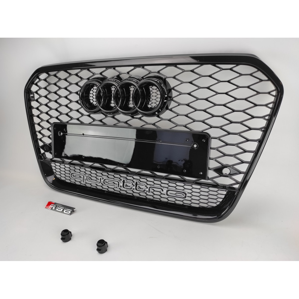 Решетка радиатора Audi A6 C7 стиль RS QUATTRO Черный глянець (2011-2014) дорестайл