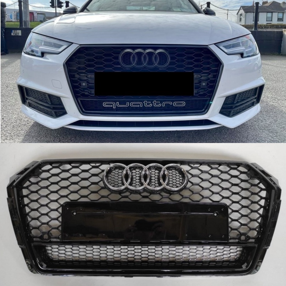 Решетка радиатора Audi A4 B9 (2015-2019) в стиле RS4 Quattro (черный глянец)