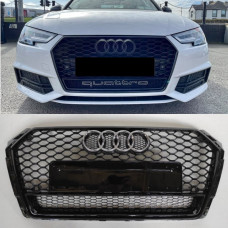 Решітка радіатора Audi A4 B9 (2015-2019) в стилі RS4 Quattro (чорний глянець)