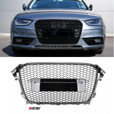 Решетка радиатора для AUDI A4 B8 (2011-2015) в стиле RS4 без колец (глянец)