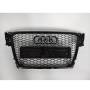 Решетка радиатора Audi A4 B8 (2008-2011) дорест в стиле RS4 (Черный глянец) под кольца