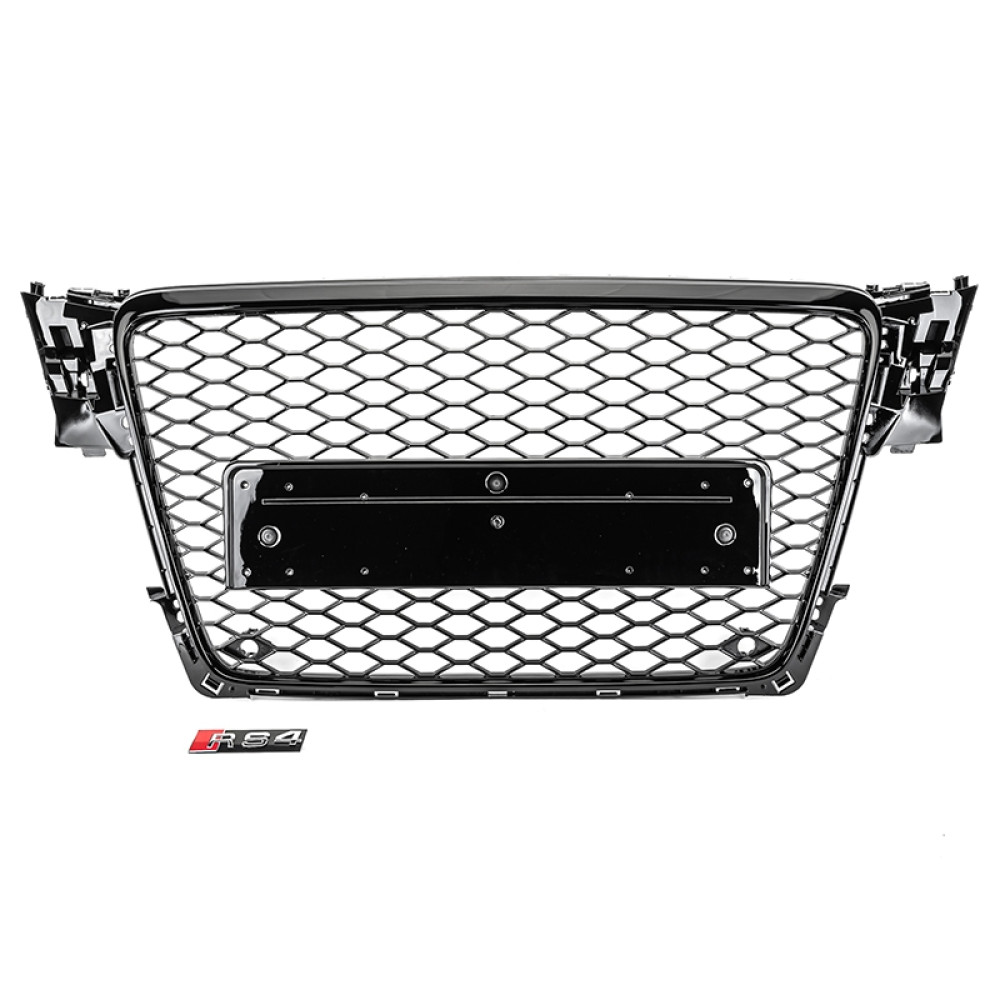 Решетка радиатора Audi A4 B8 (2008-2011) в стиле RS4 (Gloss Black) без колец