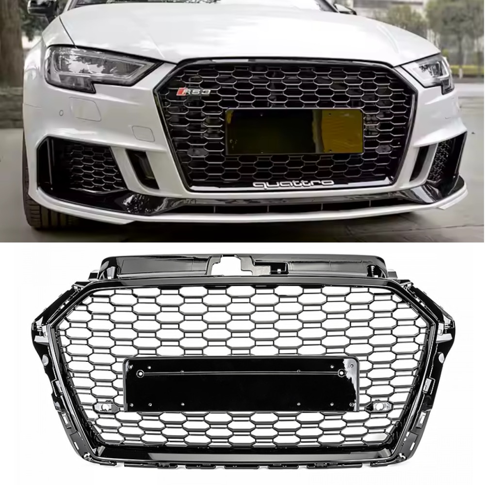 Решітка радіатора Audi A3 8V (2016-2020) в стилі RS3 QUATRO без кілець (Gloss Black)