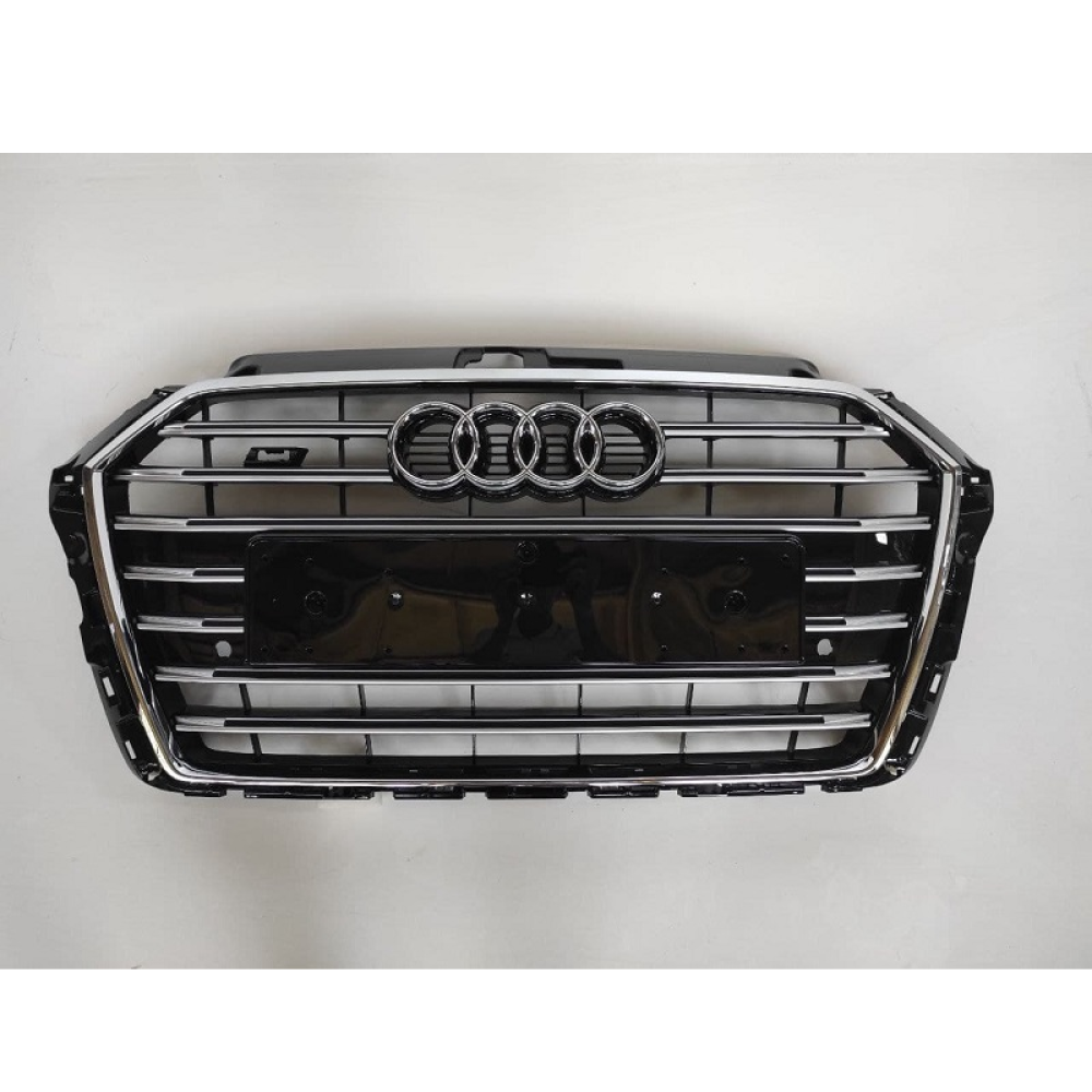 Решетка радиатора Audi A3 (2016-2020) в cтиле S3 (черный глянец/хром рамка)