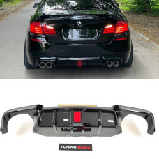 Диффузор (накладка) заднего бампера BMW F10/F11 LED LIGHT CS Style Черный глянец