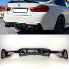 Диффузор (накладка) Заднего M-Technic бампера BMW F32/F33/F36 М-Performance раздвоенный выхлоп с обеих сторон Черный глянец