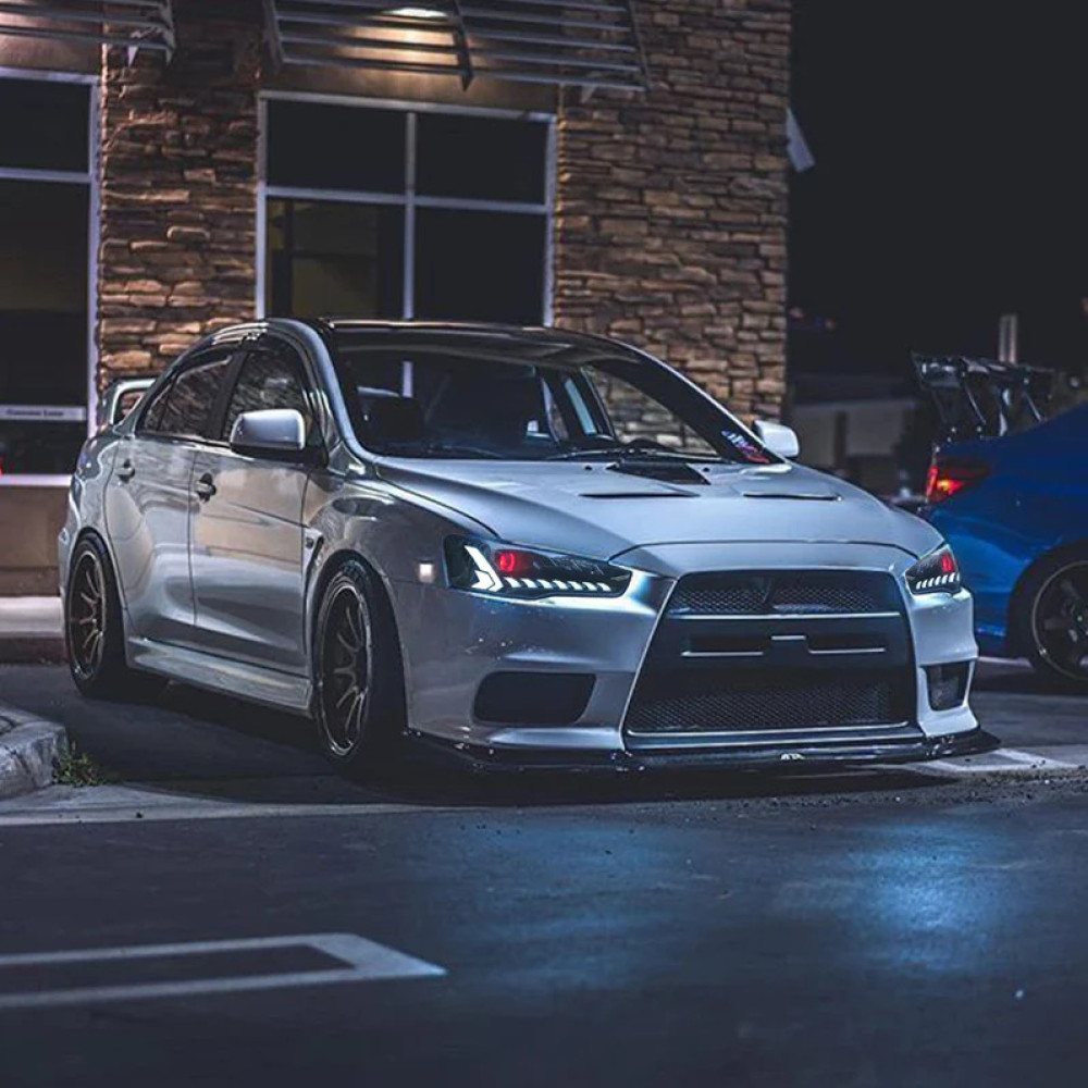 Передние led фары Mitsubishi Lancer X Корпус (черный глянец)